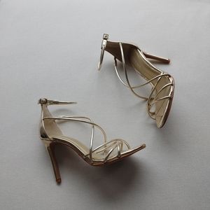 Shiny Metallic Gold Strappy Heels Size 6.5